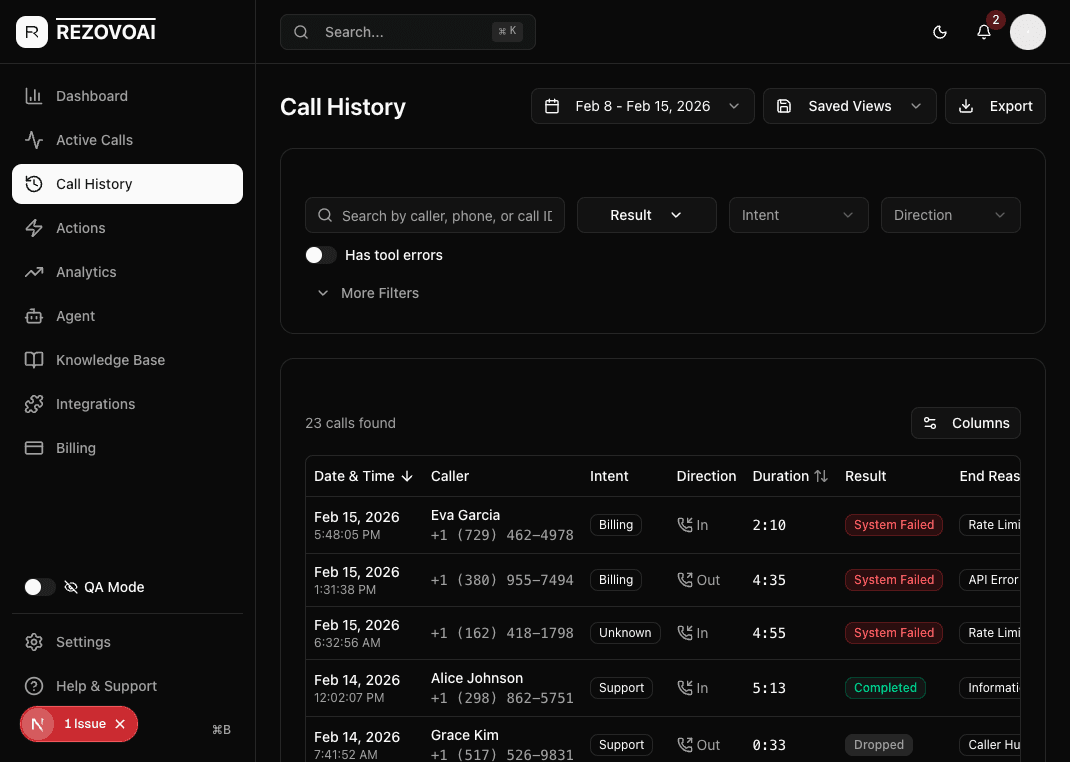 Rezovo AI dashboard demo